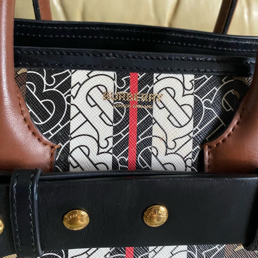 SALE Burberry Belt Bag Satchel w/Strap Monogram Stripe E-canvas 2Way Leather COA - Picture 5 of 16